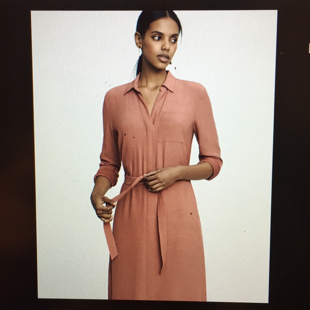 Ann Taylor | Peach Midi Long Sleeve Shirt Dress SM - Picture 7 of 7